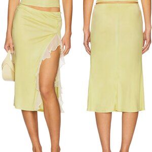BELLE Rhea Midi Skirt in Mist Light Green Silk Small S